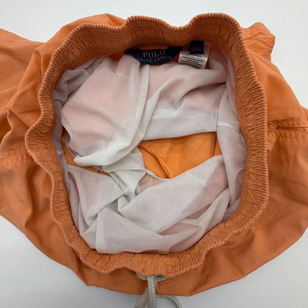 Polo Ralph Lauren Mens Orange Swim Trunks Mesh Lined Pony Logo Shorts Size M
